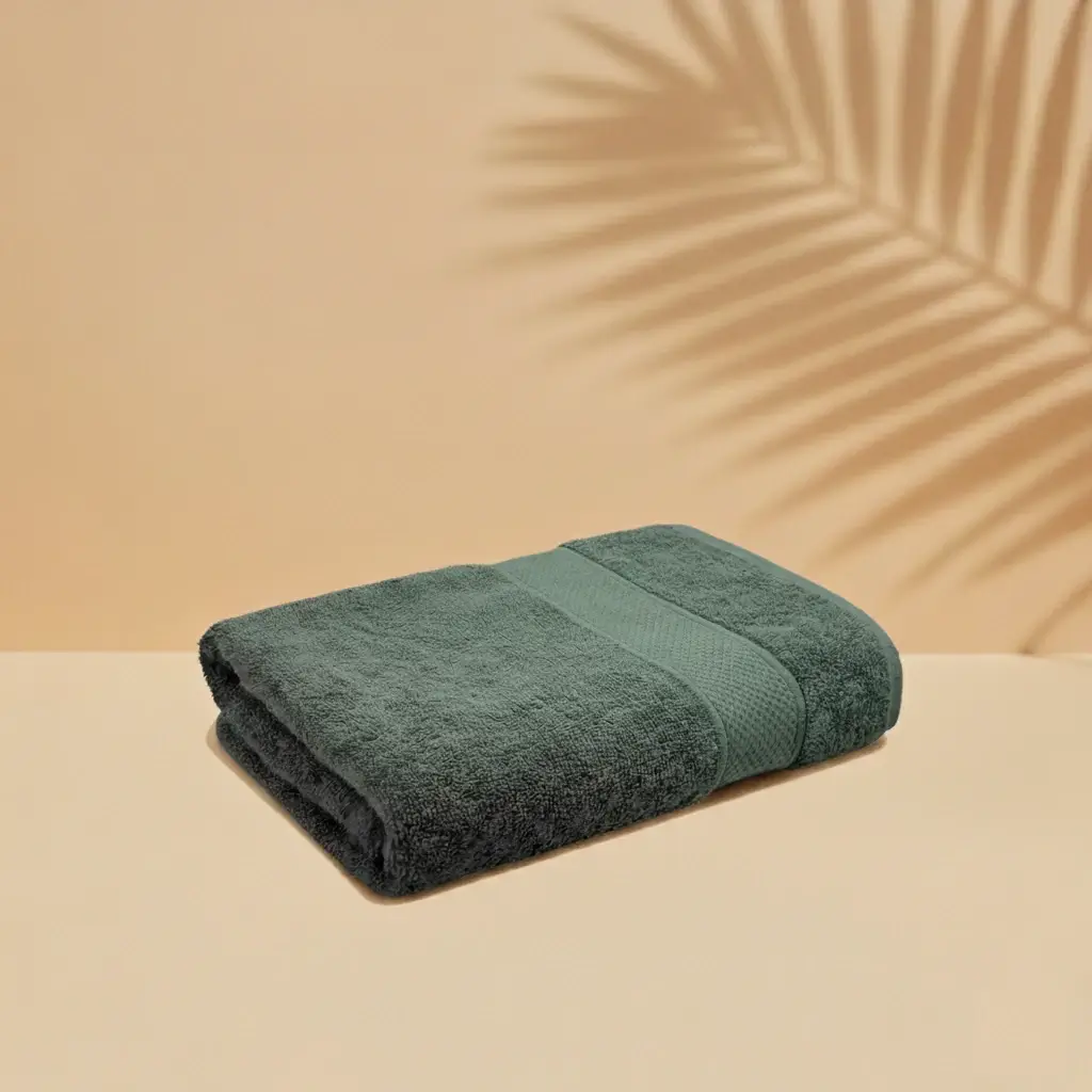 Premium Cotton Bath Towel 150x75cm Sage Green - Border Pattern
